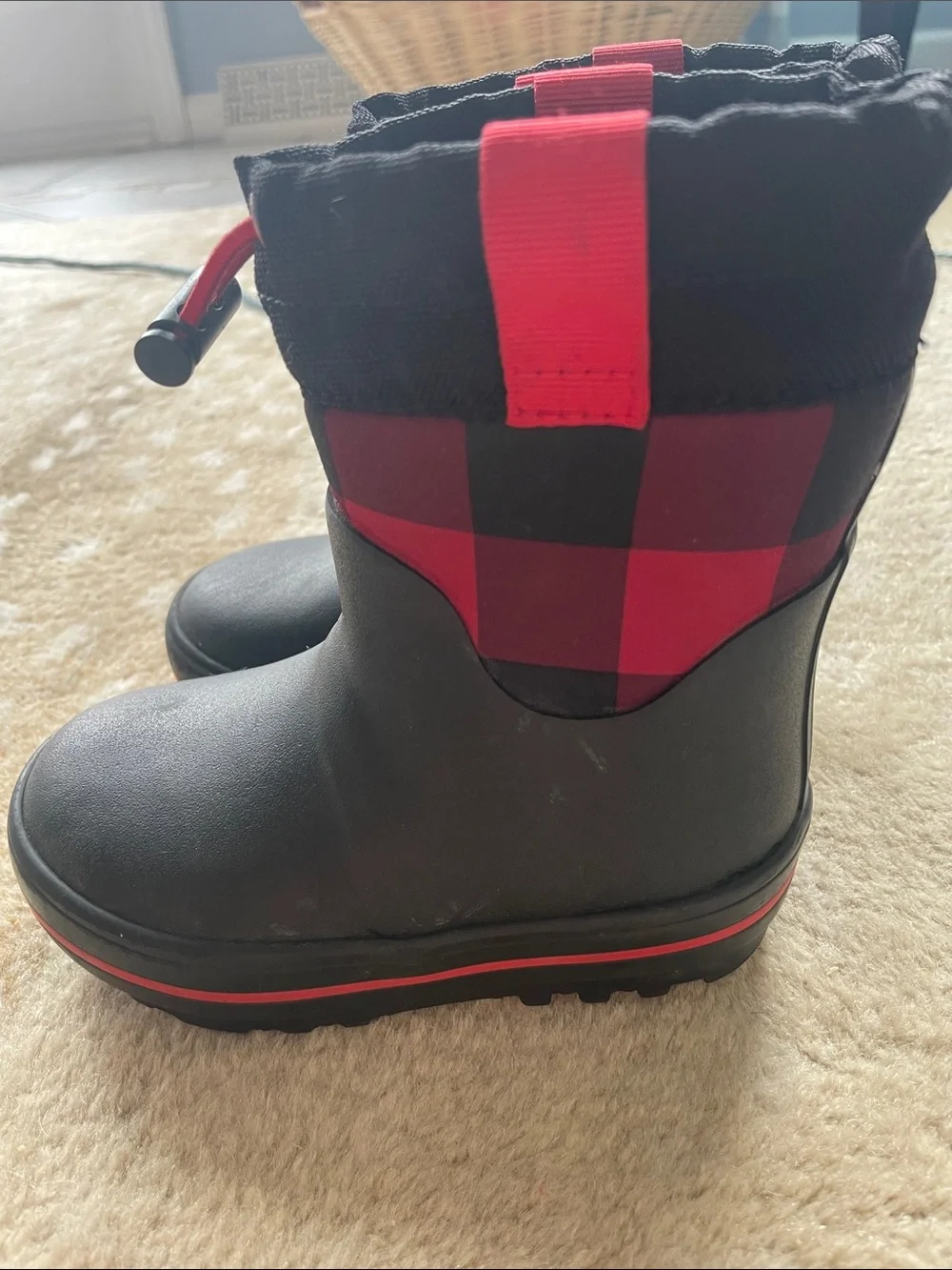 Cat & Jack Kids Black and Red Plaid Winter Boots